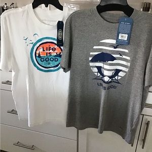 Two Men’s Life is Good Graphic T-Shirts - White and Gray - brand new